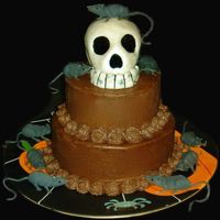 Halloween 2008 skull is made from rice crispy treats covered in fondant, the rest is chocolate buttercream.