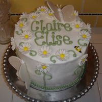 Daisy, Butterfly And Bumble Bee buttercream cake, fondant flowers and butterfly