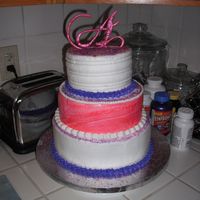 Paisley Birthday Cake white buttercream with pink and white paisley fondant pattern. chocolate A topper.