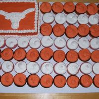Texas Longhorn Flag Cupcake Cake vanilla, strawberry and chocolate cupcakes made into a cake of the University of Texas Flag