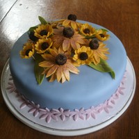 Coneflower Cake Made this cake for my Mom's Birthday. Just CHocolate cake covered with blue fondant. Coneflowers are made from fondant.