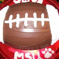 Sec Football Cake Chocolate football cake with milk chocolate icing and butter cream piping.