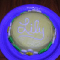 1St Birthday Smash Cake Smash cake for my daughter's 1st birthday. 4in. yellow cake with buttercream icing and mmf flowers and leaves around sides.