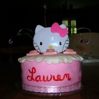 Hello Kitty 6in. white cake with buttercream filling. Covered in mmf. This was my first time covering a cake with fondant. Name is painted on using...