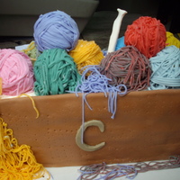 Yarn Cake The cake was wrapped in fondant for basket. The yarn balls were rice crispy and the yarn was done with a pasta maker.