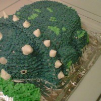 Triceratops My son is very into dinosaurs...so of course we had to have a dino cake. I used the wilton sports ball pan for the face, half a round cake...
