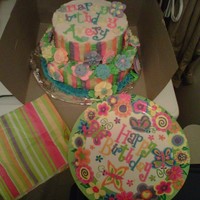 Butterfly Party I was given a plate and napkin to match for a friend's little girl's birthday. The cake is covered with buttercream. The flowers...