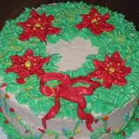 Poinsettias Simple 8 inch round cake with buttercream icing. Wilton tip 352 for the poinsettias.