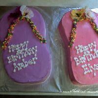 Flip Flops I made these cakes for my step daughters whos bdays are 10 days apart. I used nerd roap and a silk flower. Twizzlers or fruit by the foot...