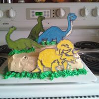 Dinosaur Cake I did this cake for a son of my daugther's teacher. It was my first time doing a color flow.