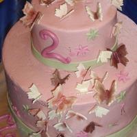 Butterfly Cake elderberry Buttercream with fondant ribbons and sugar butterflies. I hand painted them with luster/sparkle dust.