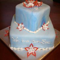 Red White & Blue - Patriotic Inspiration 10" and 6" square chocolate fudge cakes with chocolate peanut butter buttercream and satin ice fondant. The red flowers are made...