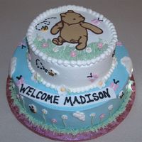 Classic Pooh 2 tiers, buttercream with chocolate transfer Pooh