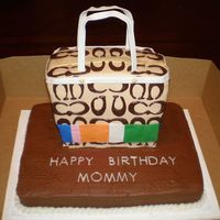 Coach Purse This is a marble cake with chocolate icing and satin ice fondant. the C's are made form chocolate transfers and the handles and colors...