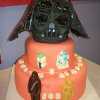 Star Wars Cake This is the front view of my little brothers 8th birthday cake. I did not liek the darth vader head at all but he insisted i put it on. It...