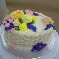 Basket Weave Cake Wilton Course 2 final cake. I used "butter" buttercream instead of the pure white Wilton buttercream. (I like the taste better) w...