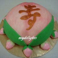 Longevity Peach Birthday cake for a grandpa. This fruit signifies longevity to the Chinese.