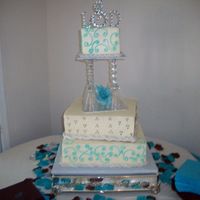 Swirls And Dots This was my first attempt using wine glasses. The cake is vanilla and almond flavored with BC icing. The rope is rolled fondant.