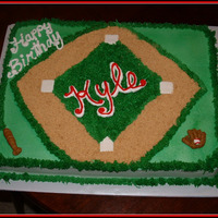 Baseball Birthday Cake Made this for my nephew that just turned 15. He's a great baseball player. Yellow cake with white buttercreme icing. Used graham...