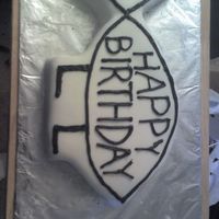 Darwin Fish Birthday Science teacher requested a "Darwin Fish" cake - large rectangle cut & covered with fondant, piped BC detail