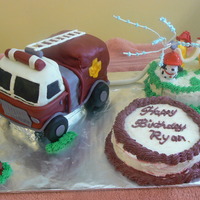 Fire Truck Cake Fire Truck is fondant with royal icing ladder, all other details are fondant. The two round cakes are buttercream. The fireman are royal...