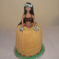 Hawaiian Doll Cake Cake was made with pyrex bowl and 6 inch cake pans. The doll was a full side barbie doll from Hawaii. The coconut bra and red flowers were...