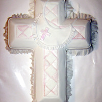 Baptism In Ruffles fondant covered cross, with baby bib and ruffles.