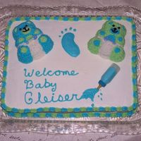 Baby Bears This is a homemade chocolate cake with buttercream frosting. I used the small teddybear pan to make the two bears and put them in diapers,...