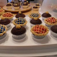 Thanksgiving Cherry And Blueberry Pies! Made these for Canadian Thanksgiving. Chocolate cupcakes with peanut butter icing. 'Cherries and Blueberries,' are red and blue M...