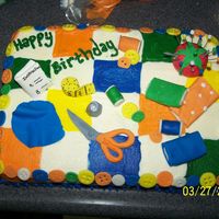 Sewing Birthday Cake I made this cake for my mom to take to her sister for her birthday. I had trouble with the frosting crusting. So I didn't get to do...