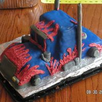 Transformers Optimus Prime 1/4 sheet cut to size. Only part not edible is the smoke stakes....straws covered in fondant. This wasa challenge but was fun.