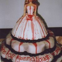 Carrie "they're All Gonna Laugh At You..." Fun cake I made for a Halloween cake walk fundraiser at my church. Inspired by the movie. Strawberry syrup for blood.