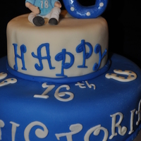 16Th Birthday Made for a girl who is an avid Colt's fan. Pound cake with mmf and gumpaste figures