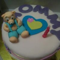 Updated : Bear And Love For Mommy My boyfriend made this cake for his mom's birthday.Bear is made of gumpaste and the rest are made of strawberry-flavored fondant. Cake...