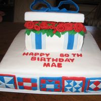 Quilters Birthday Done for an 80 year old lady's suprise birthday party. They wanted the quilt design around the cake. All fondant.