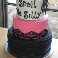 Spoil Me Silly Dummy cake to display as a bridal shower cake for the grand opening of Spoil Me Silly (Doing party packages with them) My favorite cake...