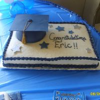 Sheet Cake Chocolate cake covered with BC icing. MMF stars and grad hat