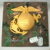 Marine I made this cake for a new Marine (God Bless them all). I covered the cake board with fondant and airbrushed it. The Globe is the cake the...