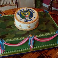 Army Patriotic Butter cream iced chocolate cakes with fondant draping. stars and edible image