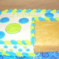 Bailey's Cake Vanilla cake with bc frosting .The little boy that I made this for did not like frosting so that is why the cake is not completely frosted...