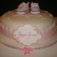 Baby Girl Converse Shoe Cake This is a 14" round chocolate fudge cake torted and filled with buttercream and covered in fondant. I used cambo's pattern for...