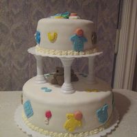 Baby Shower Cake 6' round and 10' round wasc with fondant.Filling is whipping cream and raspberry jam.