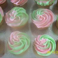 Pink And Green Cupcakes I think these are my most favorite of all of the cupcakes I've made. They are french vanilla cupcakes with buttercream icing.