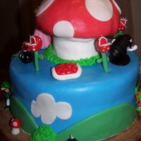 Mario Brothers Cake Vanilla and strawberry cake w/ BC filling and covered in BCF w/ fondant. All decor are hand made from MMF except the wii remote and the...