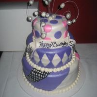 Birthday Cake A vanilla birthday cake with Buttercream Icing. The outside layers are fondant and the ribbon is made with gum paste. The topper is made...