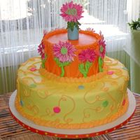 40 And Not Looking Back! Sunshine bright and happy colors together with the daisies make turning 40 not so bad! Gumpaste daisies on a butter cream iced cake.