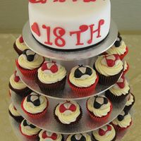 Sharns 18Th Cutting cake White chocoate mud, with white ganaech, and rolled fondant, cupcakes Red velvet with white chocolate cream cheese icing, and...