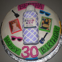 80's Theme Birthday Aqua Net can made out of cake and covered in fondant. Buttercream frosting, fondant deocrations.