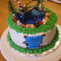 Fishing Theme Birthday Cake Fishing Cake, water was made with piping gel, candy rock, buttercream frosting