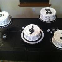 Music Note Cakes Cakes done for piano recital. I did an edible image of music notes to wrap around the cakes and topped with a gumpaste music note.
